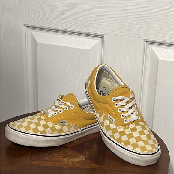 🔥VANS Off The Wall Lace Up Sneakers - Golden Yellow/White Checkered - EXCELLENT - Picture 2 of 11
